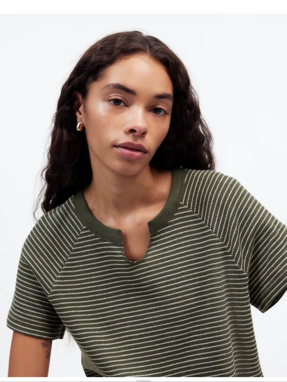 Madewell Splitneck Raglan-Sleeve Tee in Stripe - Picture 2 of 9